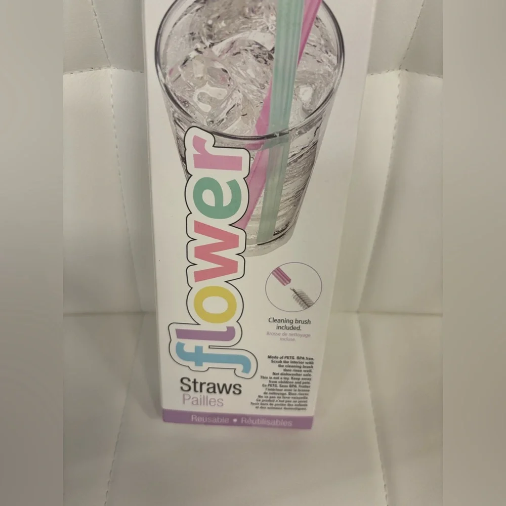 Joie Flower Reusable Straws with Cleaning Brush